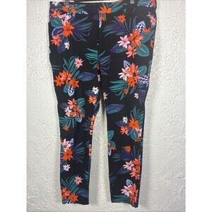 Old Navy Pixie Ankle Pants Women's Size 16 hawaiian floral Leaf Print Stretch